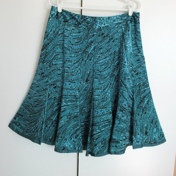 Nic+Zoe Teal Floral Abstract Silk Fluted Skirt - Picture 1 of 8